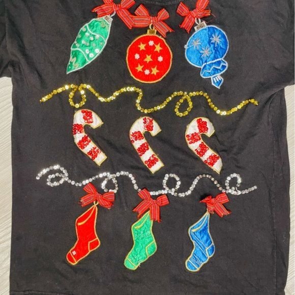 Vintage Victoria jones petit beaded sequin Christmas sweater stocking candy cane - Picture 2 of 6